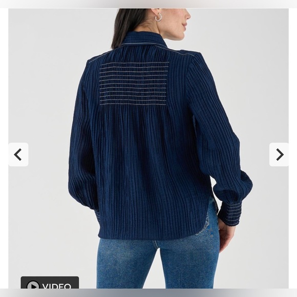 La Joie Smocked Collar Blouse – Long Sleeve in Deep Navy (NWT, XL) - Picture 2 of 3